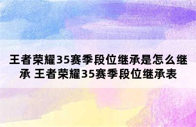 王者荣耀35赛季段位继承是怎么继承 王者荣耀35赛季段位继承表